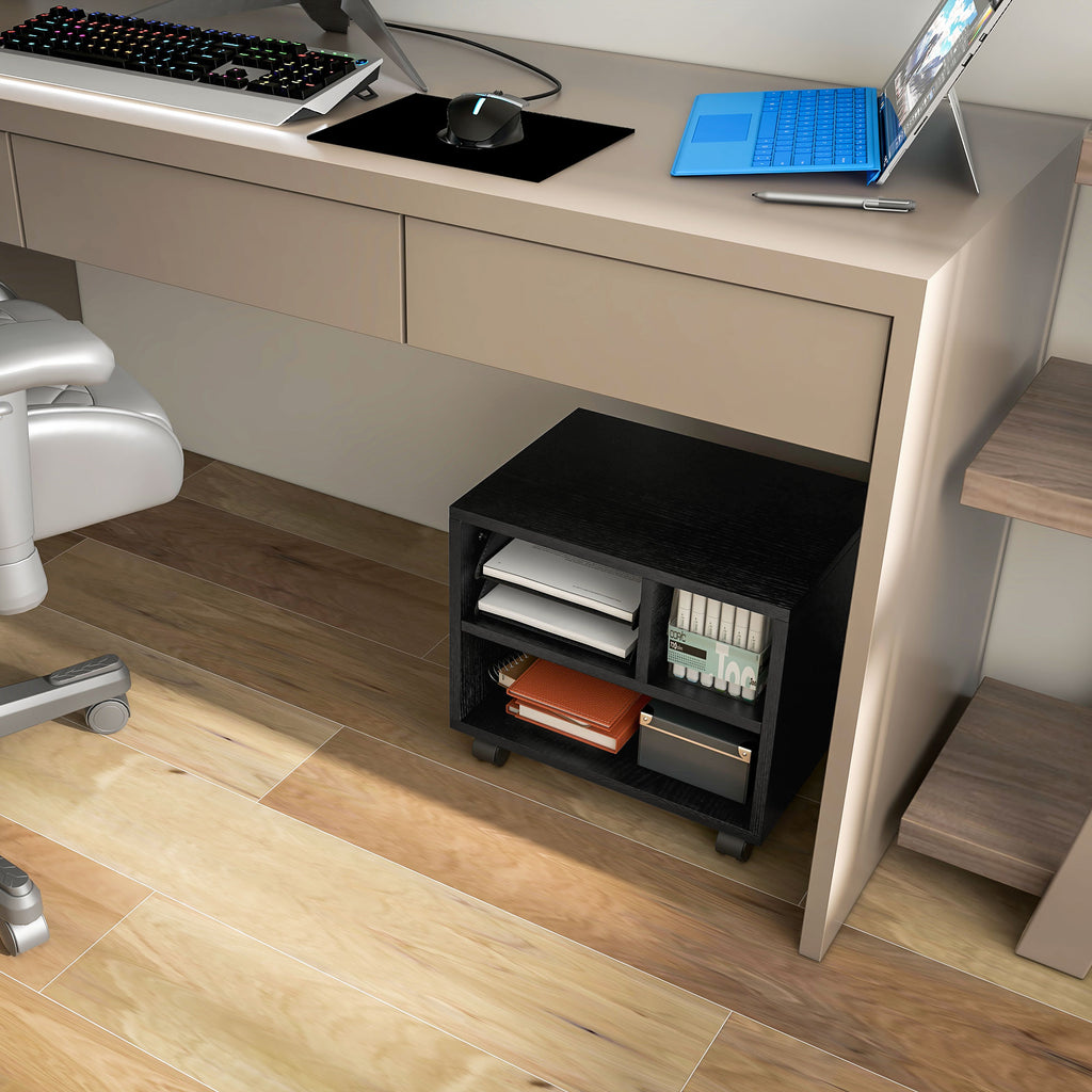 Support d'imprimante meuble de rangement bureau caisson 3 compartiments ouverts 40 x 30 x 36 cm noir