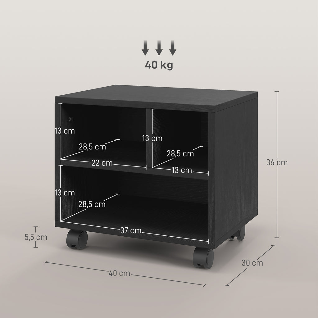 Support d'imprimante meuble de rangement bureau caisson 3 compartiments ouverts 40 x 30 x 36 cm noir
